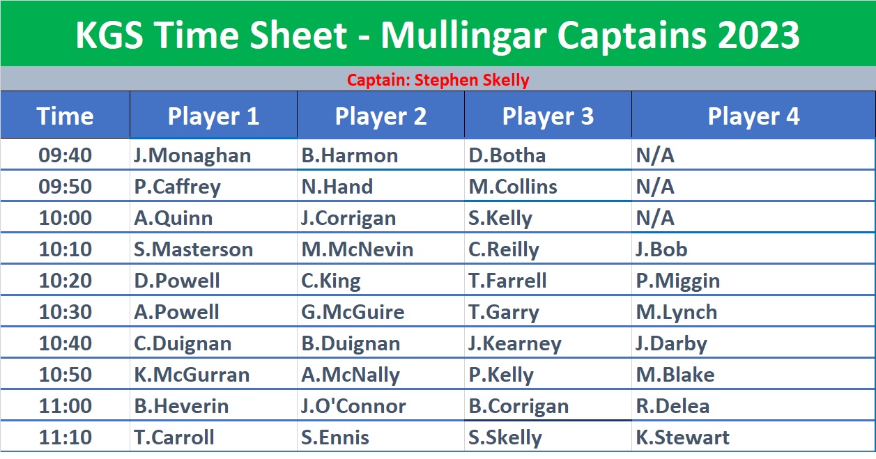 Tee Times for Mullingar 2023
.